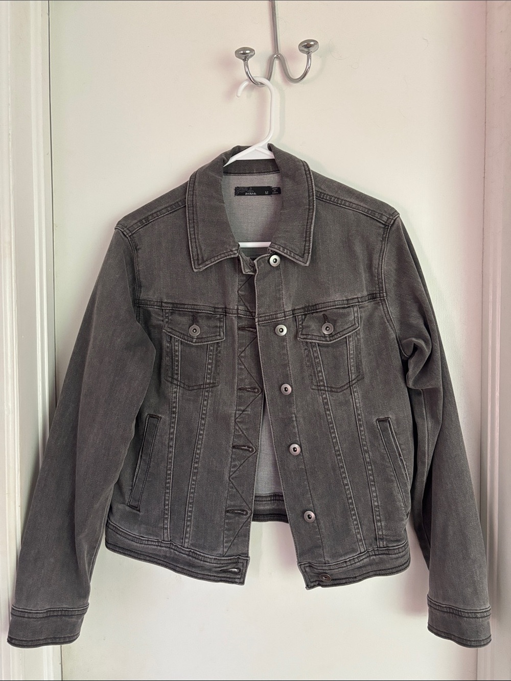 Prana Gray Denim Jacket with Button-Front